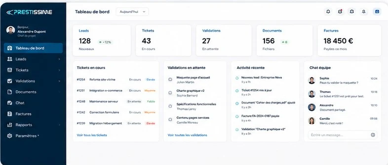 Interface de l'application PrestiFlow